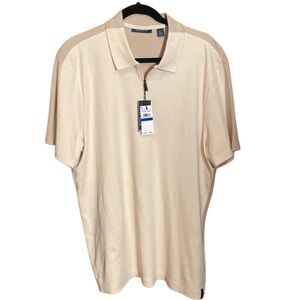 NWT Perry Ellis Cotton two tone Polo shirt short sleeve zip neck tan 37763 XL